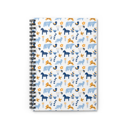 Spiral Notebook, Scandinavian Folk Art Inspired Design, Perfect for Journaling, Scandi Floral Animal Prints, Horse, Bear, Rabbit