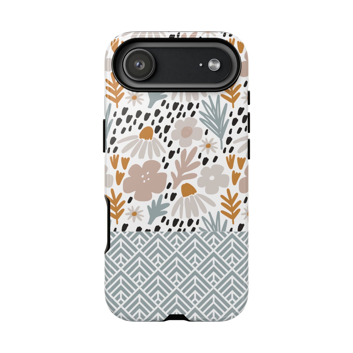 Two-Tone Floral Tough Phone Case - iPhone 17 / 17 Air / 17 Pro Max, Samsung Galaxy S26, Google Pixel | Matte & Glossy