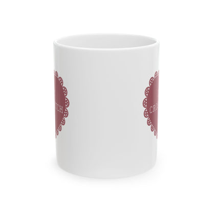 Charming Ceramic Mug for Cross Stitch Lovers with Heart Design, In My Cross Stitch Era, Gift for Her, Coffee Lover's Essential