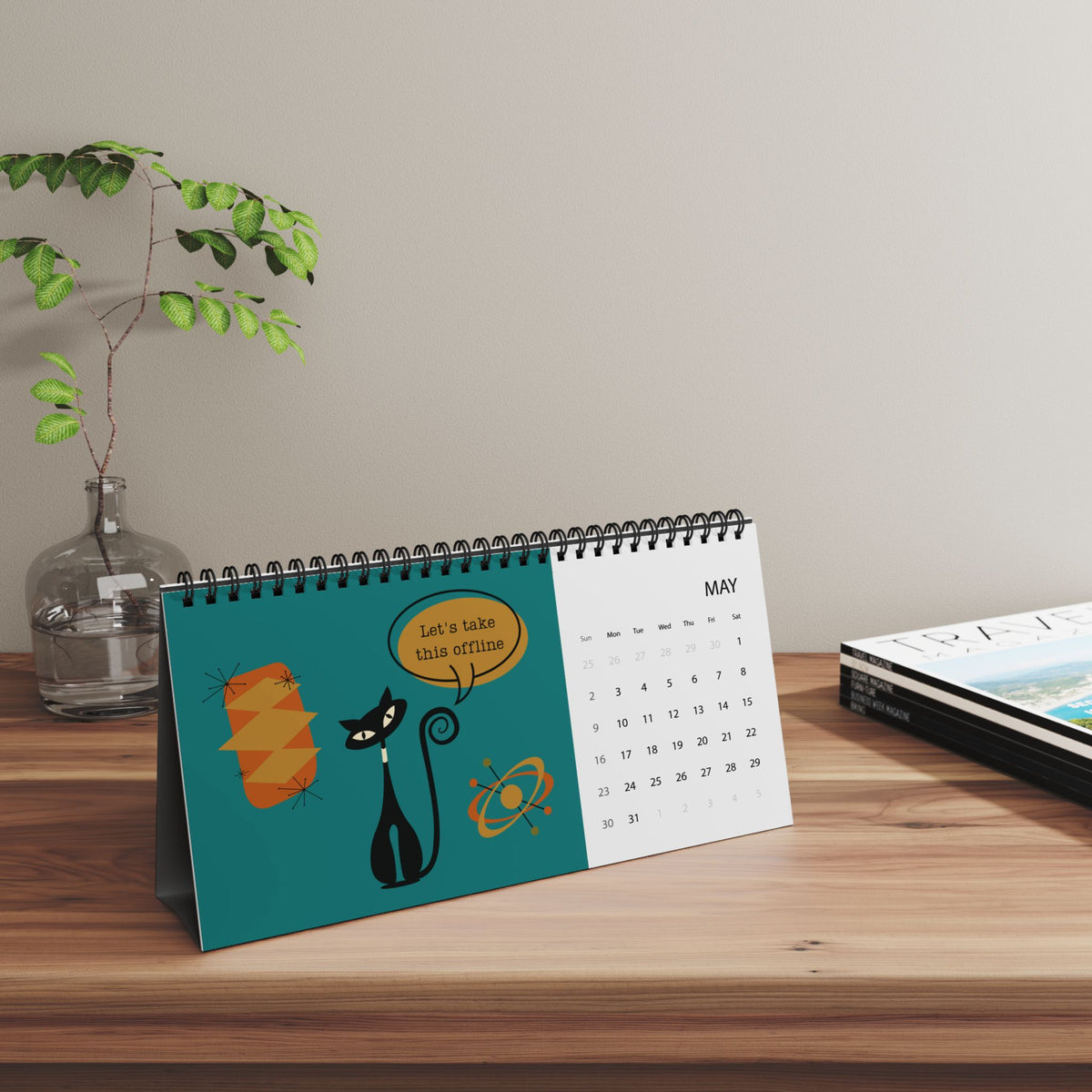 2027 Desk Calendar, Atomic Cat Design, Funny Office Humor Calendar, Retro Cat Art, Sarcastic Work Sayings, Coworker Gift
