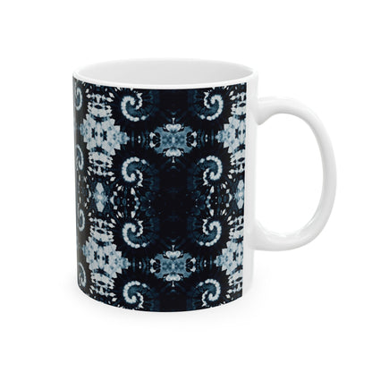 Tie Dye Ceramic Artistry Mug, Shibori Artistic Coffee Cup, Coffee Lover Gift, Deep Indigo Tea Cup Coffee Mug, Dishwasher Safe Microwave Safe