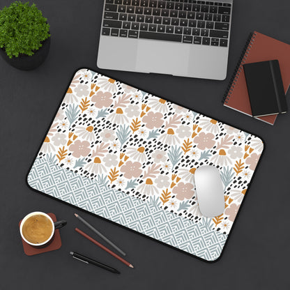 Floral Desk Mat with Geometric Pattern, Hemmed Edges, Stylish Work Surface, Home Office Decor, Gift for Students, Large Computer Mouse Pad