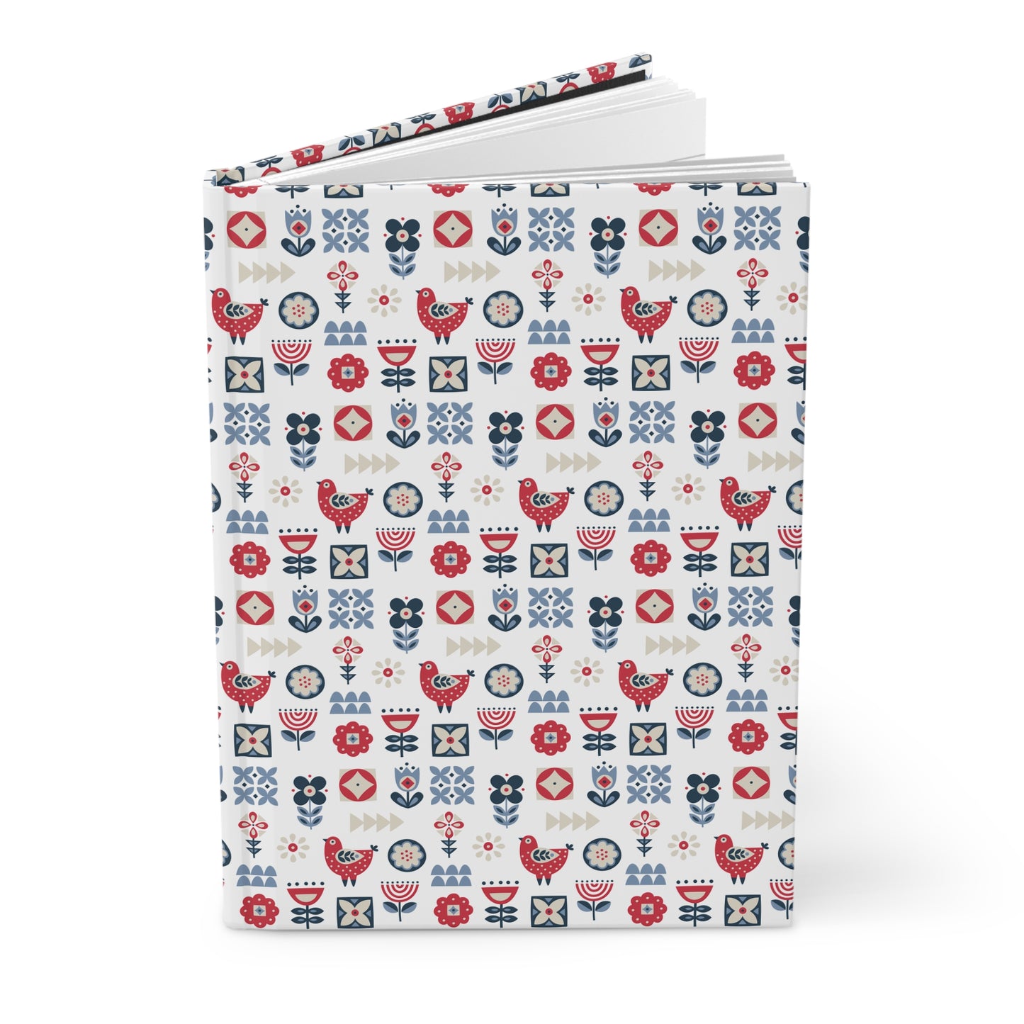 Hardcover Ruled Diary Journal, Nature-Inspired Scandinavian Folk Art Inspired Design, Blue and Yellow Notebook, Secret Santa Gift