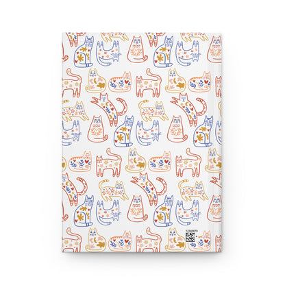 Hardcover Journal, Scandinavian Folk Art Cat Design Notebook, Secret Santa Christmas Gift, White Elephant Gift for Cat Lovers