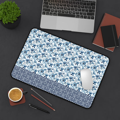 Floral Desk Mat with Geometric Pattern, Hemmed Edges, Stylish Work Surface, Home Office Decor, Gift for Students, Large Computer Mouse Pad