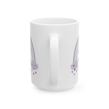 Purple Rainbow Hearts Good Vibes Only Ceramic Mug, Cute Coffee Cup, Gift for Her, Cute Tea Cup, BPA Free Ceramic Mug 11oz/15oz