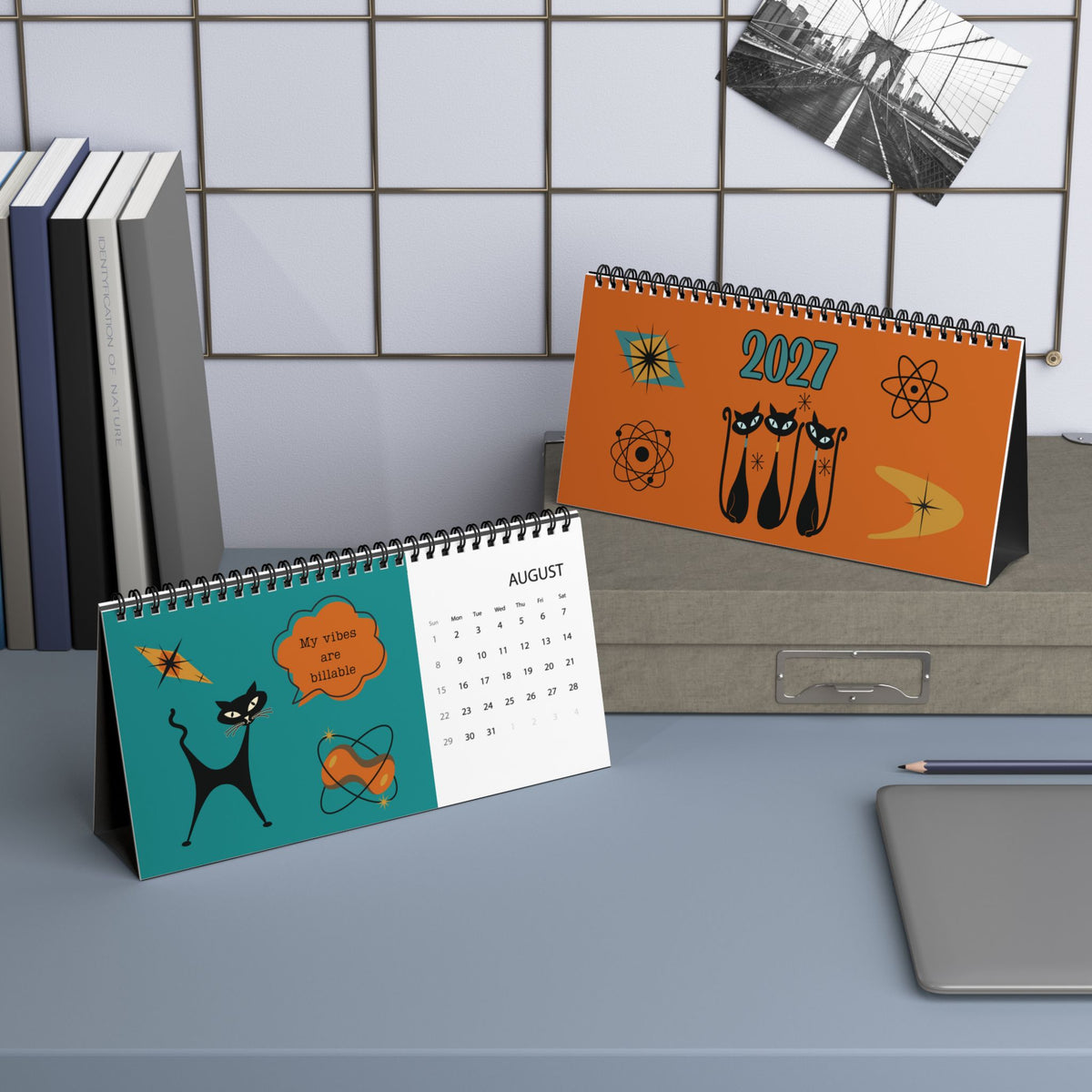 2027 Desk Calendar, Atomic Cat Design, Funny Office Humor Calendar, Retro Cat Art, Sarcastic Work Sayings, Coworker Gift