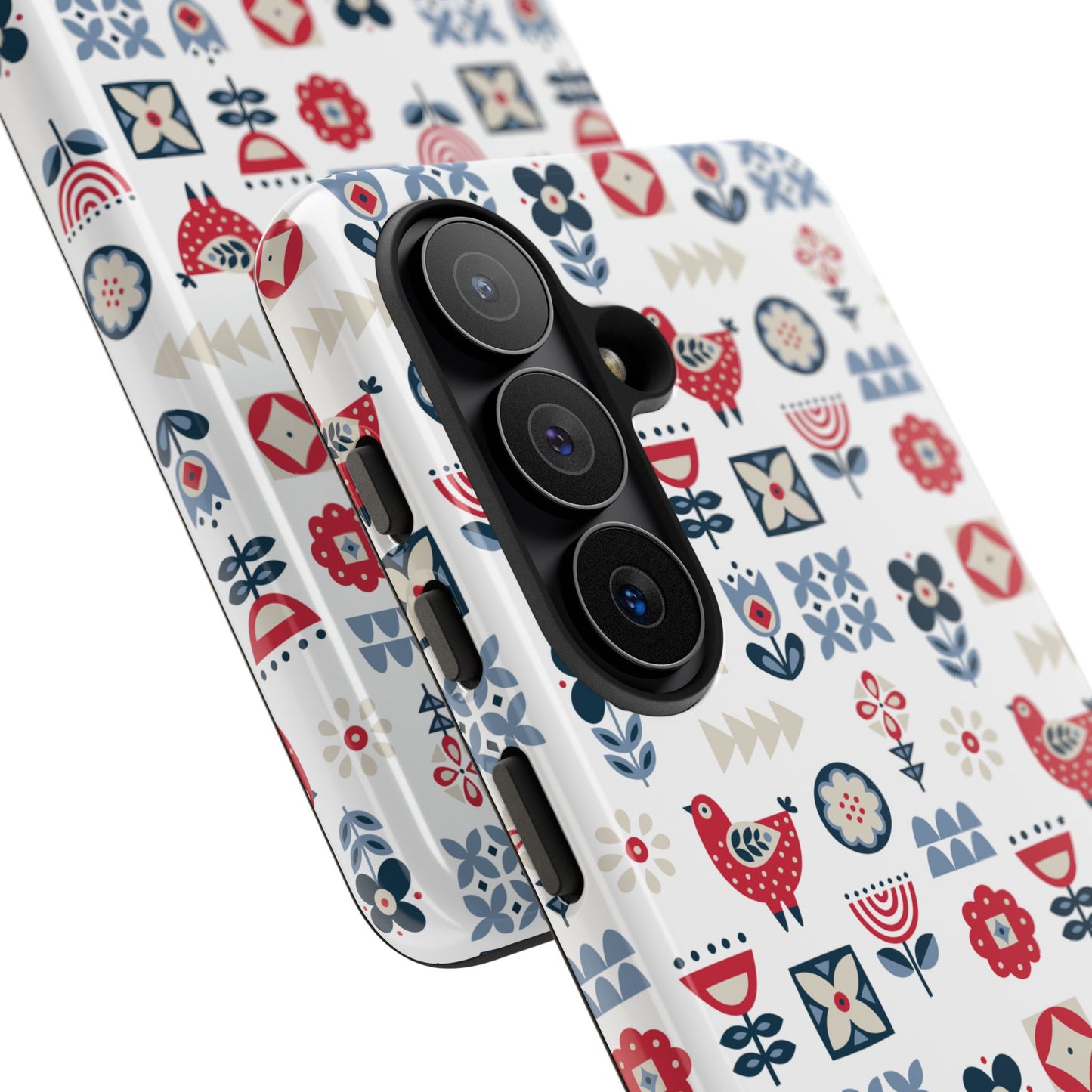 Scandinavian Bird & Floral Folk Art Phone Case - iPhone 17 / 17 Air / 17 Pro Max, Samsung Galaxy S26, Google Pixel | Matte & Glossy