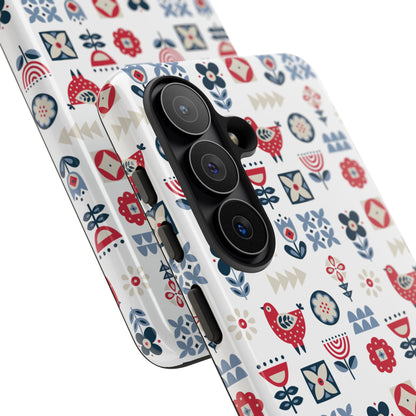 Scandinavian Bird & Floral Folk Art Phone Case - iPhone 17 / 17 Air / 17 Pro Max, Samsung Galaxy S26, Google Pixel | Matte & Glossy