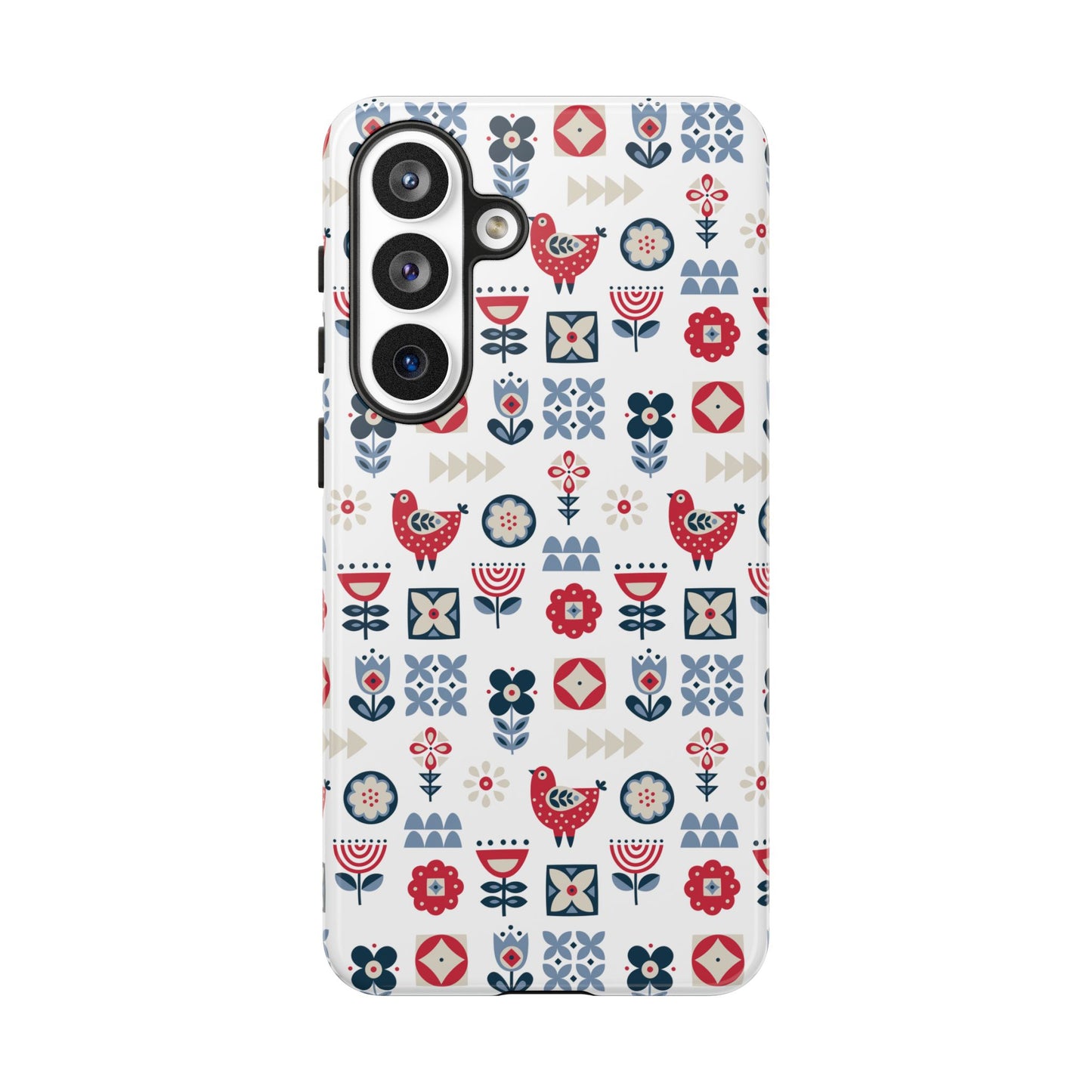Scandinavian Bird & Floral Folk Art Phone Case - iPhone 17 / 17 Air / 17 Pro Max, Samsung Galaxy S26, Google Pixel | Matte & Glossy
