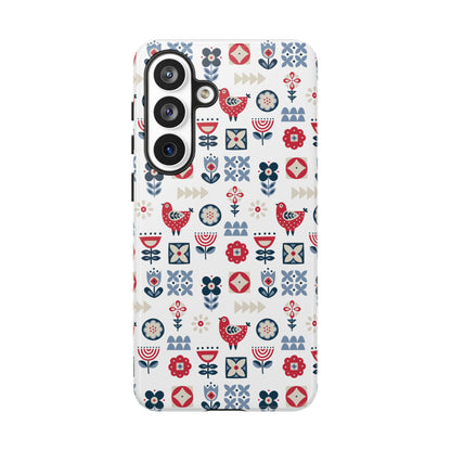 Scandinavian Bird & Floral Folk Art Phone Case - iPhone 17 / 17 Air / 17 Pro Max, Samsung Galaxy S26, Google Pixel | Matte & Glossy
