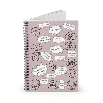 Funny Spiral Notebook - Ruled Line with Document Pocket, Dusty Rose, Work from Home Essentials, Conference Call Bingo, You're on Mute