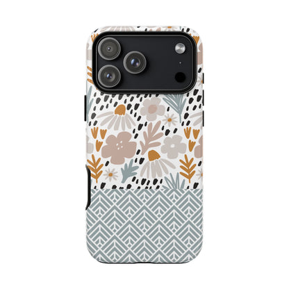 Two-Tone Floral Tough Phone Case - iPhone 17 / 17 Air / 17 Pro Max, Samsung Galaxy S26, Google Pixel | Matte & Glossy