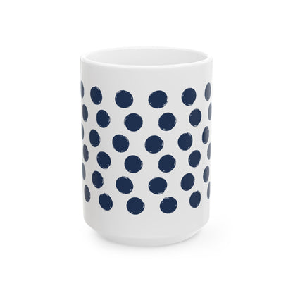 Navy Polka Dot Ceramic Coffee Mug, Distressed Brush Dots Indigo Tea Cup for Home, Office, Cute Coffee Cup, Tea Lover's Mug, Unisex gift
