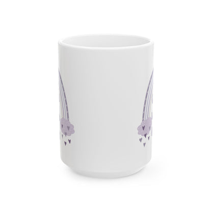 Purple Rainbow Hearts Good Vibes Only Ceramic Mug, Cute Coffee Cup, Gift for Her, Cute Tea Cup, BPA Free Ceramic Mug 11oz/15oz