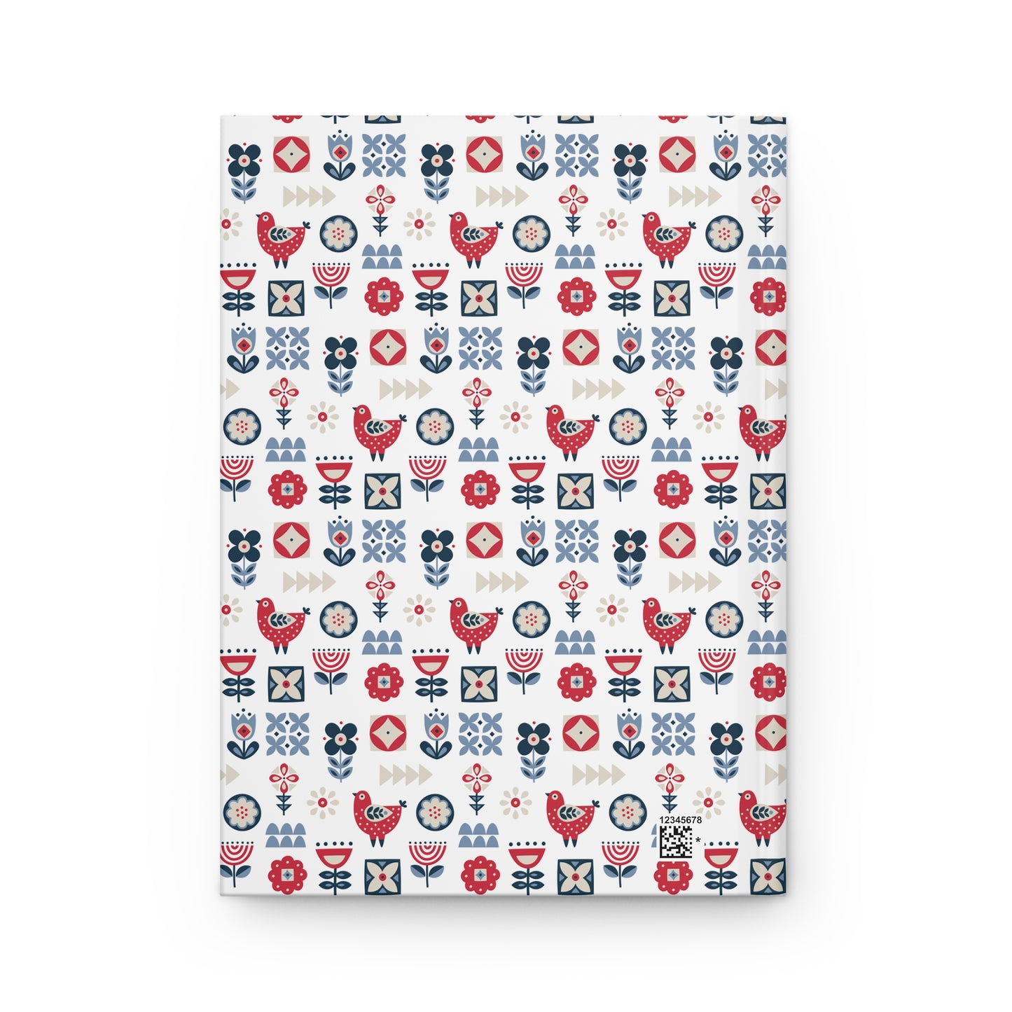 Hardcover Ruled Diary Journal, Nature-Inspired Scandinavian Folk Art Inspired Design, Blue and Yellow Notebook, Secret Santa Gift