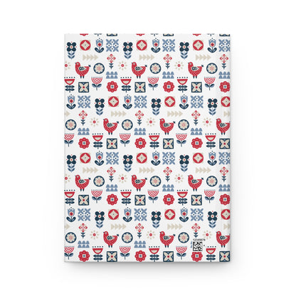 Hardcover Ruled Diary Journal, Nature-Inspired Scandinavian Folk Art Inspired Design, Blue and Yellow Notebook, Secret Santa Gift