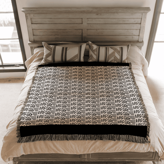 Woven Throw Blanket Aztek Pattern, 100% Cotton, Black and Beige Minimalist Home Decor, Housewarming Gift, Christmas, Birthday Gift