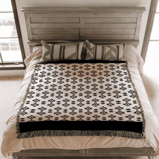 Woven Blanket African Tribal Pattern, 100% Cotton, Black and Beige Minimalist Boho Throw Blanket, Wall Hanging, Housewarming, Christmas Gift