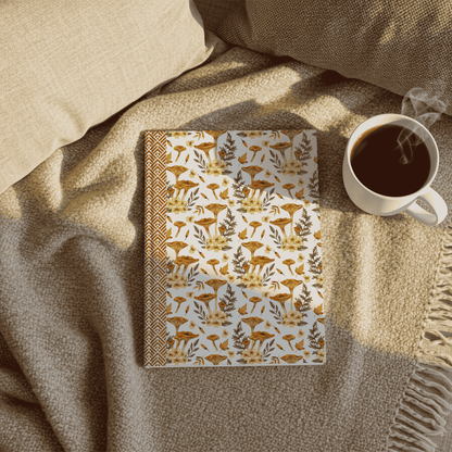 Autumn Themed Hardcover Matte Journal with Vibrant Mushrooms, Cute Yellow Flowers, and Botanical Elements
