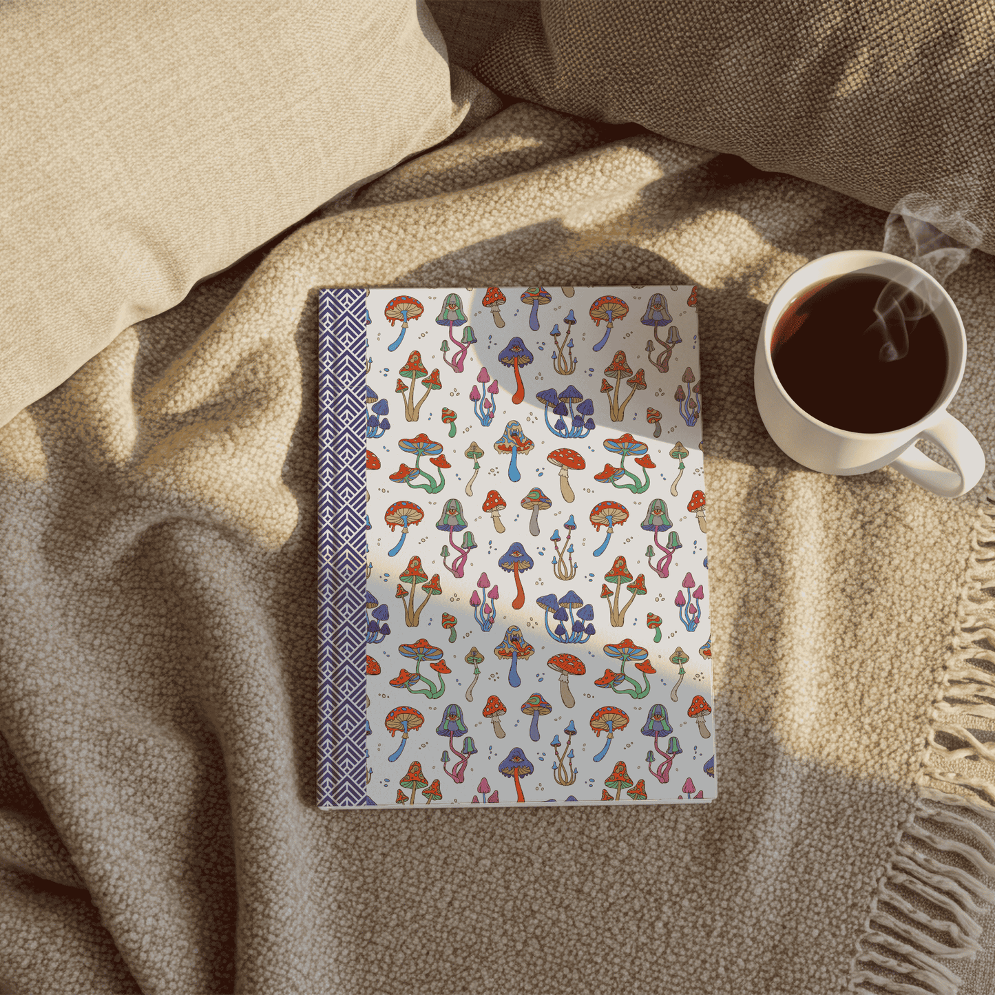 Hardcover Journal, Bright Colorful Whimsical Psychedelic Mushroom Design