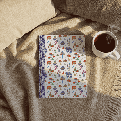 Hardcover Journal, Bright Colorful Whimsical Psychedelic Mushroom Design