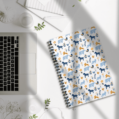 Spiral Notebook, Scandinavian Folk Art Inspired Design, Perfect for Journaling, Scandi Floral Animal Prints, Horse, Bear, Rabbit