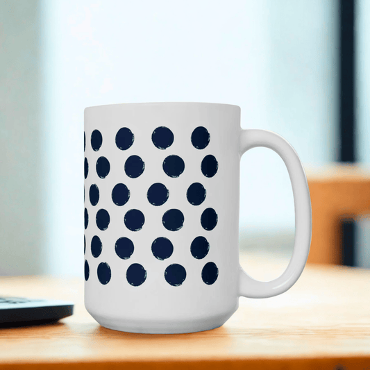 Navy Polka Dot Ceramic Coffee Mug, Distressed Brush Dots Indigo Tea Cup for Home, Office, Cute Coffee Cup, Tea Lover's Mug, Unisex gift