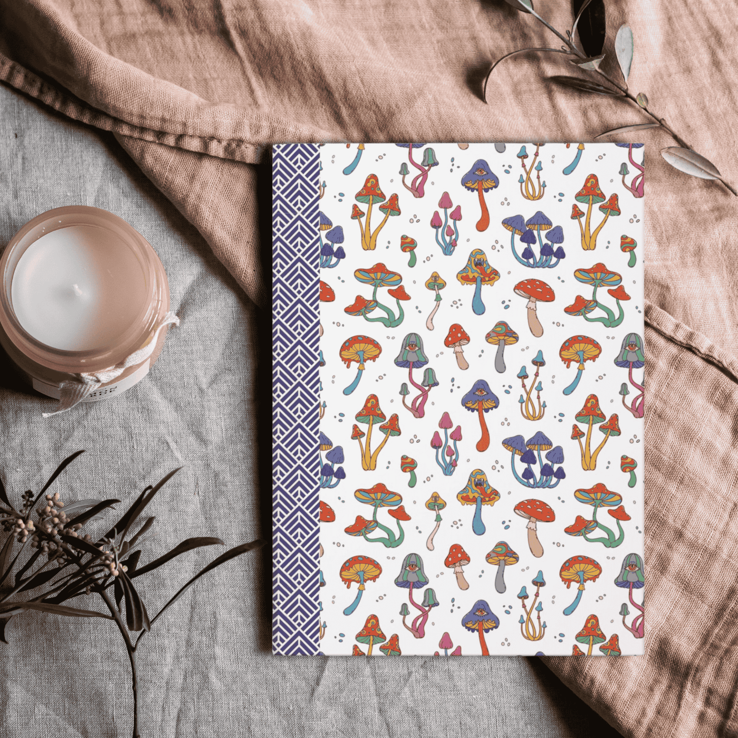 Hardcover Journal, Bright Colorful Whimsical Psychedelic Mushroom Design