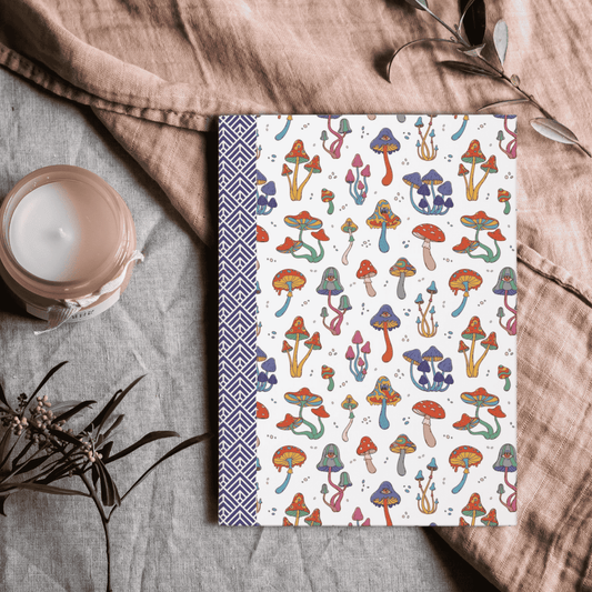 Hardcover Journal, Bright Colorful Whimsical Psychedelic Mushroom Design