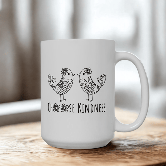 Inspirational Ceramic Mug - Choose Kindness, 11oz/15oz Motivational Tea Cup, Gift for Friends, Positive Affirmation Mug, BPA Free