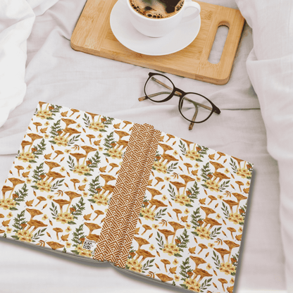 Autumn Themed Hardcover Matte Journal with Vibrant Mushrooms, Cute Yellow Flowers, and Botanical Elements