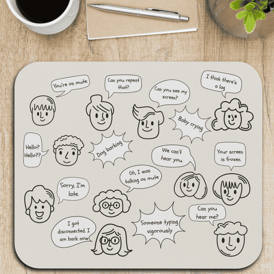 Funny Mouse Pad, Remote Work Humor, Conference Call Bingo, Work from Home Essentials, Funny Gift for Coworker, Gift for Boss, Doodle-Beige