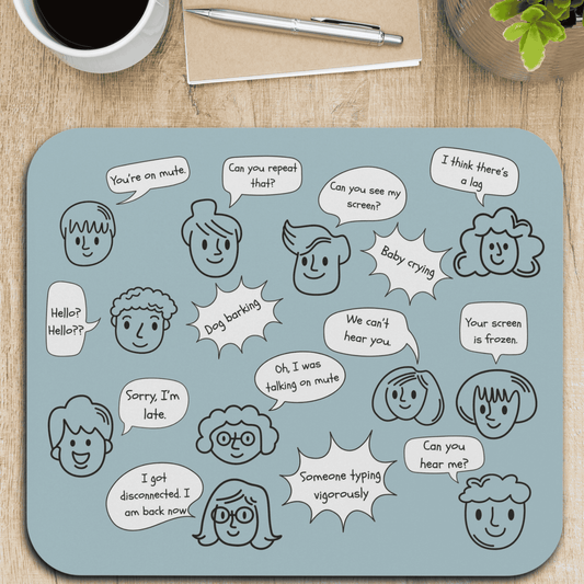 Funny Mouse Pad, Remote Work Humor, Conference Call Bingo, Work from Home Essentials, Gift for Coworker, Gift for Boss, Doodle-Powder Blue