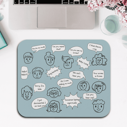Funny Mouse Pad, Remote Work Humor, Conference Call Bingo, Work from Home Essentials, Gift for Coworker, Gift for Boss, Doodle-Powder Blue