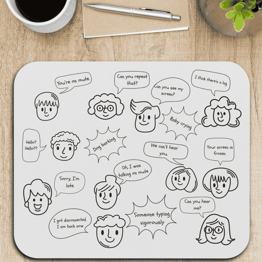 Funny Mouse Pad, Remote Work Humor, Conference Call Bingo, Work from Home Essentials, Funny Gift for Coworker, Gift for Boss, Doodle-White