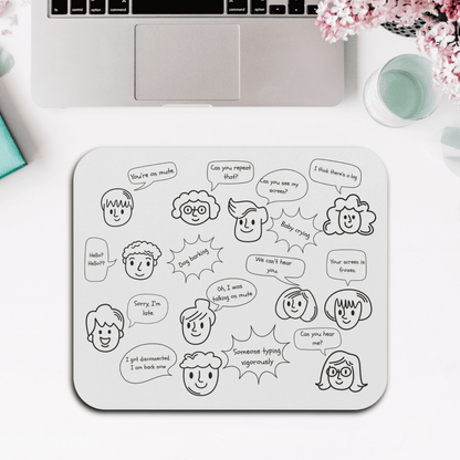 Funny Mouse Pad, Remote Work Humor, Conference Call Bingo, Work from Home Essentials, Funny Gift for Coworker, Gift for Boss, Doodle-White