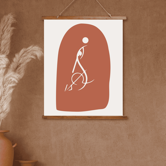 Tapestry with Hanger, Abstract  Goddess Durga Design, Wood Top, 26"x36", Indian Art, Puja Room Wall Art, Meditation Yoga Room Art