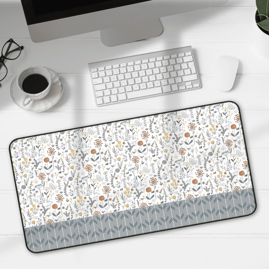 Floral Desk Mat with Geometric Pattern, Hemmed Edges, Stylish Work Surface, Home Office Decor, Gift for Students, Large Computer Mouse Pad