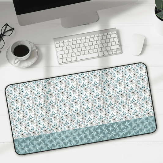 Chic Floral Desk Mat with Geometric Pattern, Hemmed Edges, Stylish Work Surface, Home Office Decor, Gift for Students, Large Mouse Pad