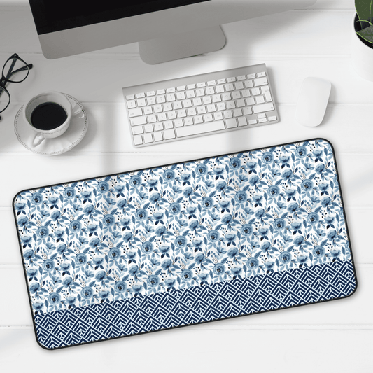 Floral Desk Mat with Geometric Pattern, Hemmed Edges, Stylish Work Surface, Home Office Decor, Gift for Students, Large Computer Mouse Pad
