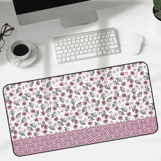 Floral Desk Mat with Geometric Pattern, Hemmed Edges, Stylish Work Surface, Home Office Decor, Gift for Students, Large Computer Mouse Pad