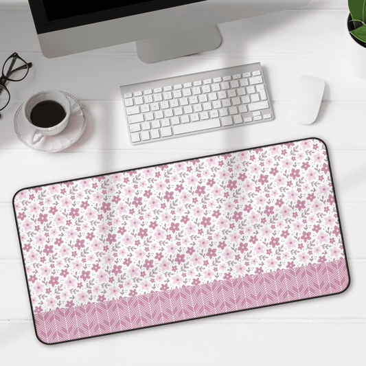Floral Desk Mat with Geometric Pattern, Hemmed Edges, Stylish Work Surface, Home Office Decor, Gift for Students, Large Computer Mouse Pad