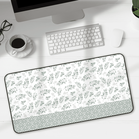 Floral Desk Mat with Geometric Pattern, Hemmed Edges, Stylish Work Surface, Home Office Decor, Gift for Students, Large Computer Mouse Pad