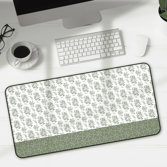 Floral Desk Mat with Geometric Pattern, Hemmed Edges, Stylish Work Surface, Home Office Decor, Gift for Students, Large Computer Mouse Pad