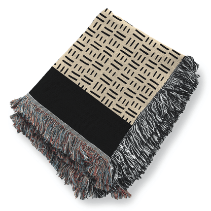 Minimalist Woven Blanket in Aztek Pattern, 100% Cotton Throw Blanket, Black and Beige Home Decor, Housewarming, Christmas, Birthday Gift