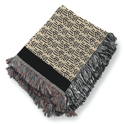 Woven Throw Blanket Aztek Pattern, 100% Cotton, Black and Beige Minimalist Home Decor, Housewarming Gift, Christmas, Birthday Gift