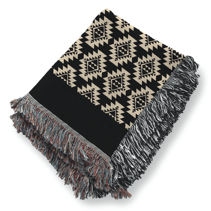 Cotton Woven Blanket Aztek Pattern, 100% Cotton, Black and Beige Boho Minimalist Throw Home Decor, Housewarming, Christmas Gift