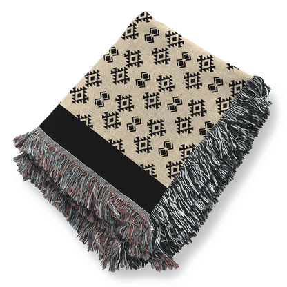 Woven Blanket African Tribal Pattern, 100% Cotton, Black and Beige Minimalist Boho Throw Blanket, Wall Hanging, Housewarming, Christmas Gift