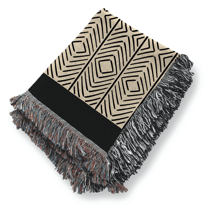 Woven Blanket Chevron Pattern, 100% Cotton, Minimalist Beige and Black Throw Blanket, Boho Wall Hanging, Housewarming, Christmas Gift